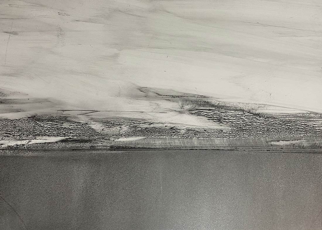 Albania in fog, Lake Ohrid drawing by Steve Bradbury